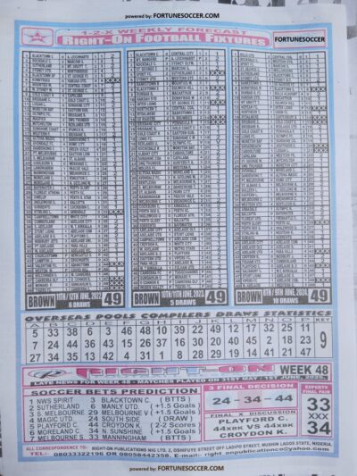 week 49 right on fixtures 2025 back page