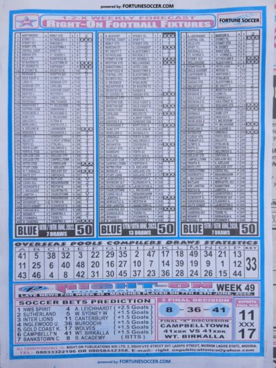 week 50 right on fixtures 2025 back page