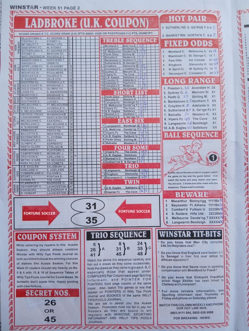 Week 51 pool paper winstar happy joe temple of draws