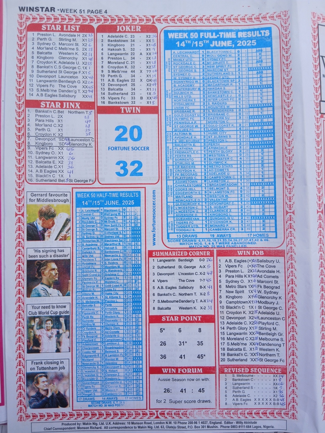 Week 51 pool paper winstar happy joe temple of draws