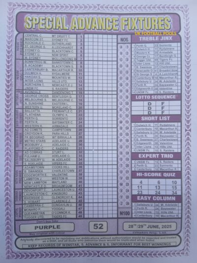 week 52 special advance fixtures 2025