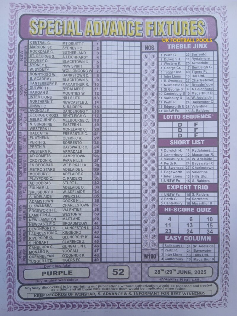 Week 52 rsk pool papers 2025 bob morton capital soccer