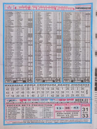 week 4 right on fixtures 2025 back page