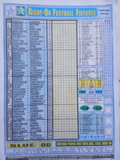 week 6 right on fixtures 2025 front page
