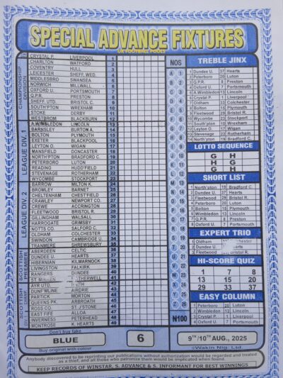 week 6 special advance fixtures 2025